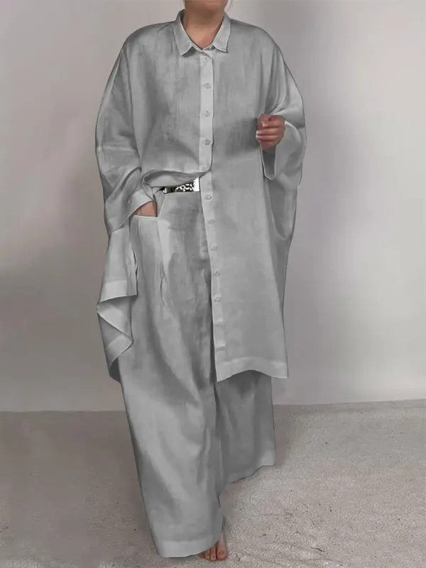 Fashion long shirt & wide-leg pants two-piece set