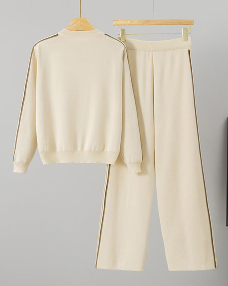 Half-Zip Top Trousers Knitted Two-Piece Set
