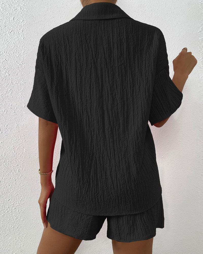Fashion Crumple Shirt Shorts Set
