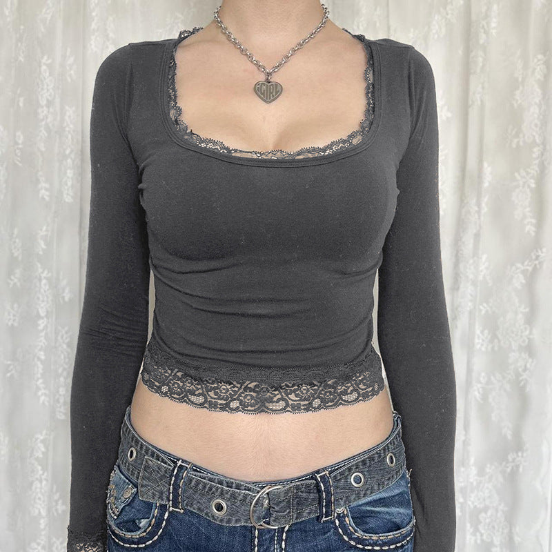 Gentle Lace Long -sleeved T -shirt