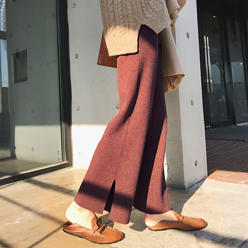Knit Loose Straight Slit Pants