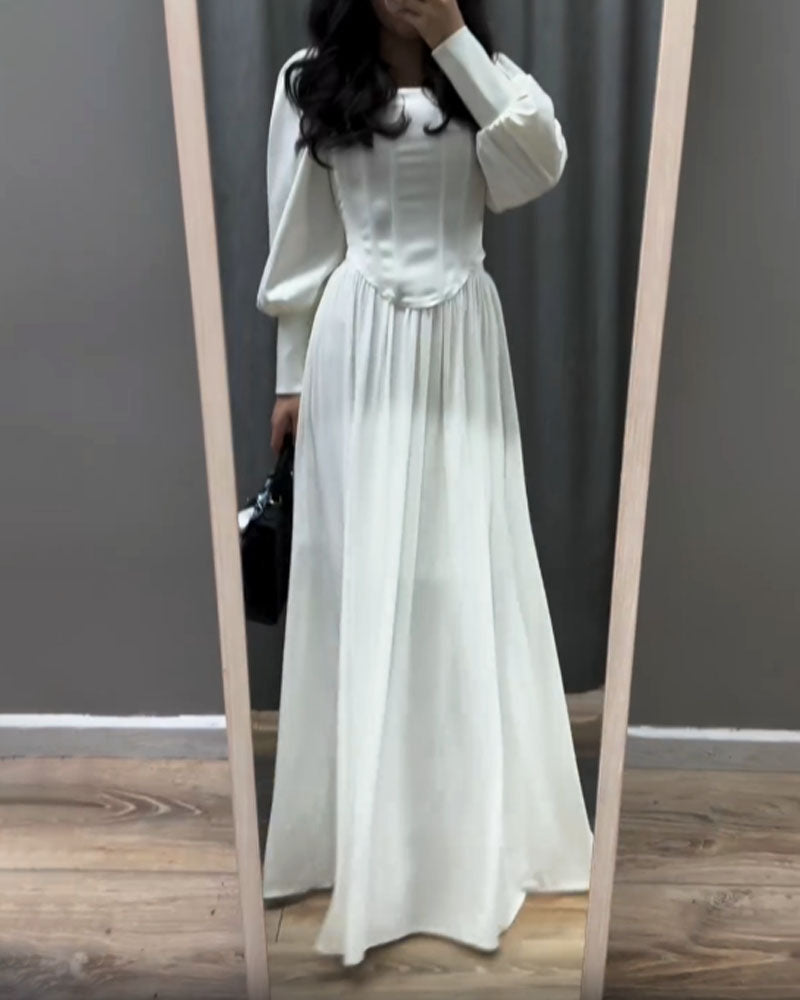 Fashion Lapel Long Sleeve Top & Overskirt Two-Piece Set