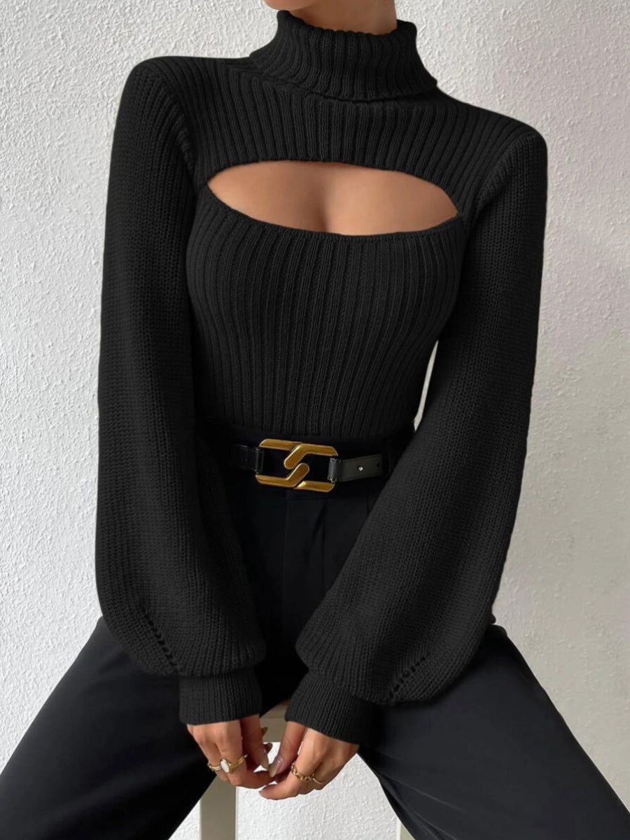 Turtleneck Puff Long Sleeve Knit Top
