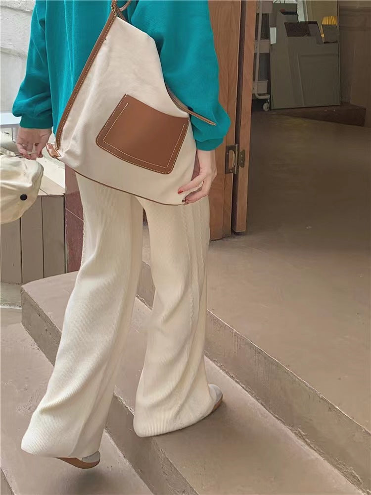 Twist Knit Wide Leg Casual Straight Trousers