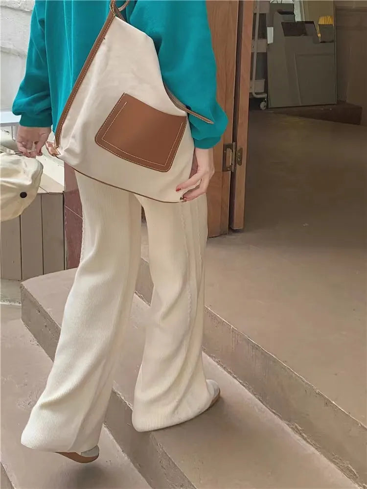 Twist Knit Wide Leg Casual Straight Trousers