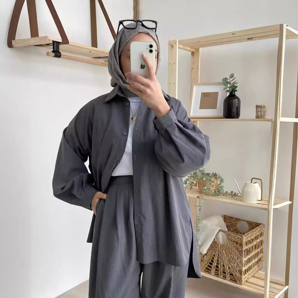 Casual Loose Shirt & Trousers Literary Two-Piece Set