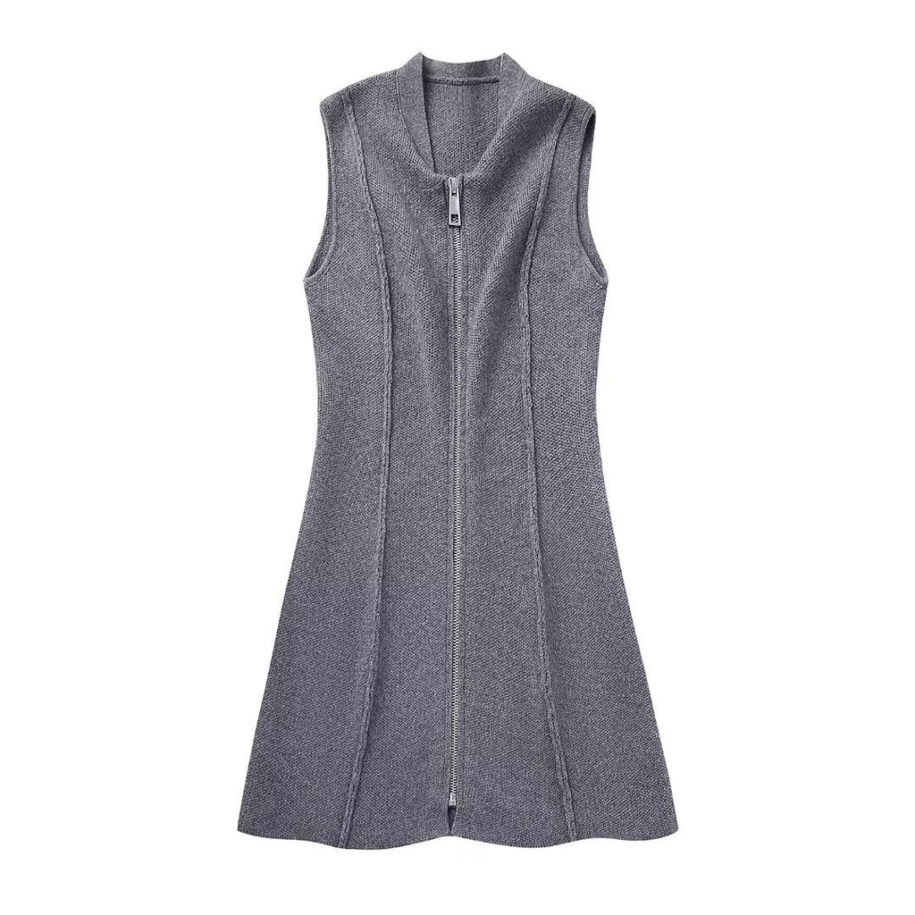 Zip Down Piping Short Sweater Dress