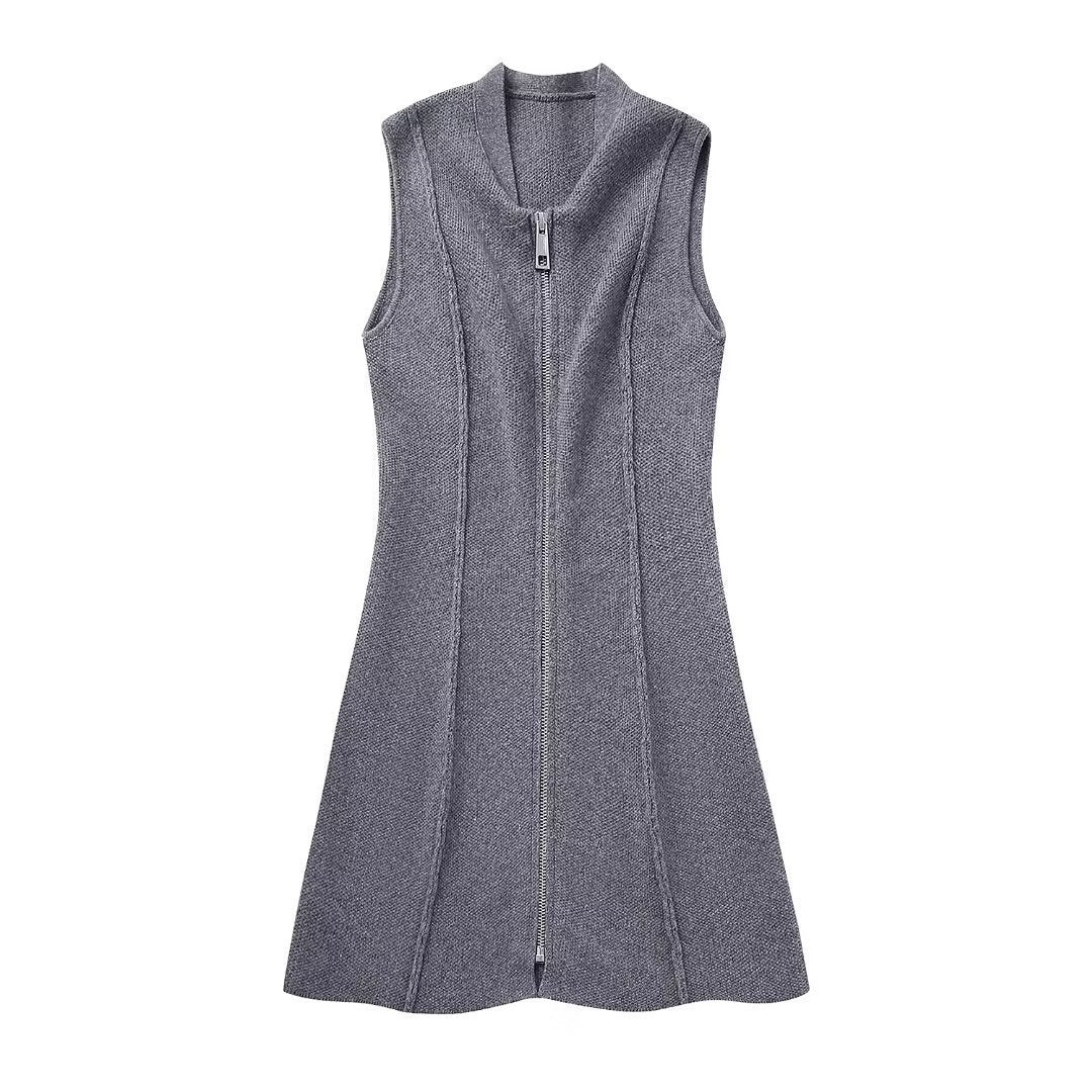 Zip Down Piping Short Sweater Dress