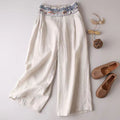Cotton and linen thin embroidered casual pants