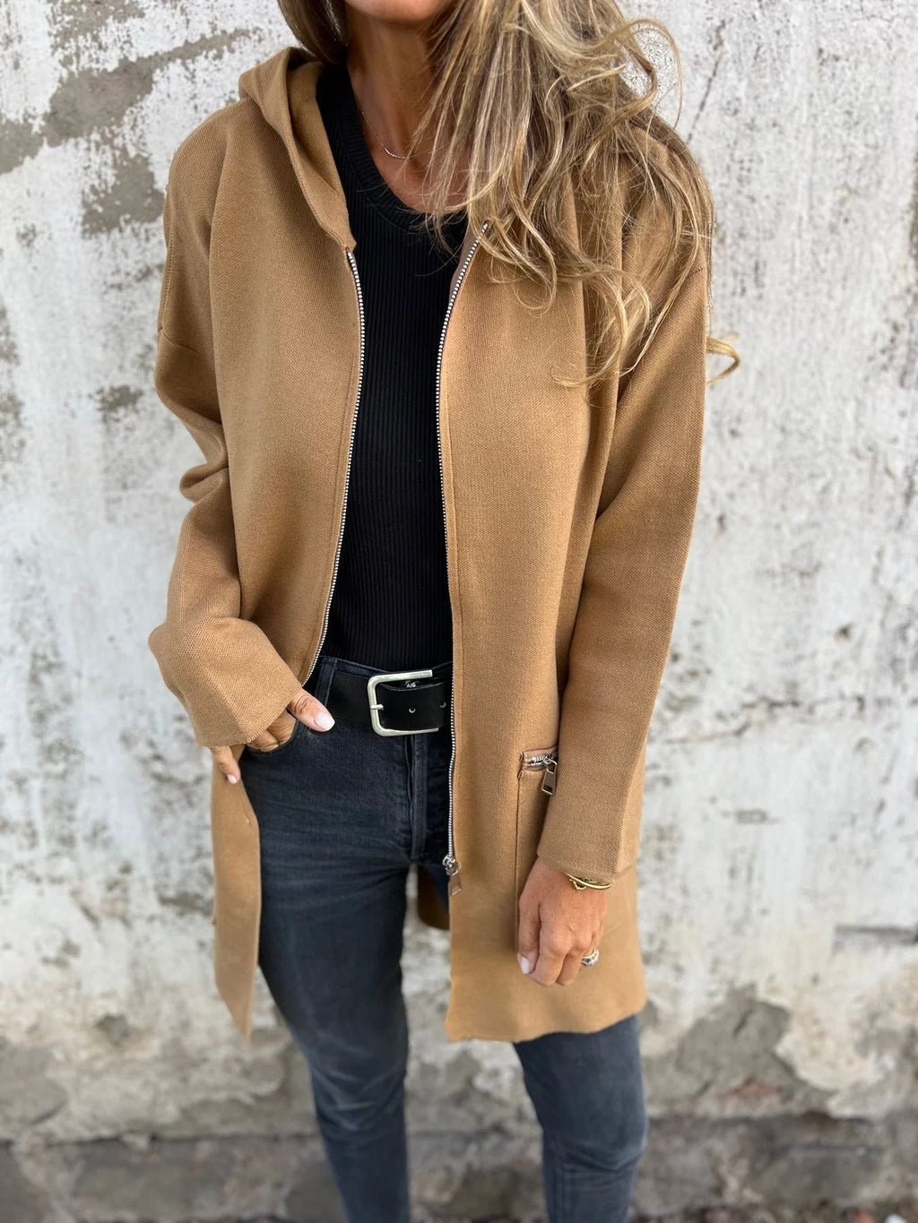 Casual Zipper and Long Hooded Coat