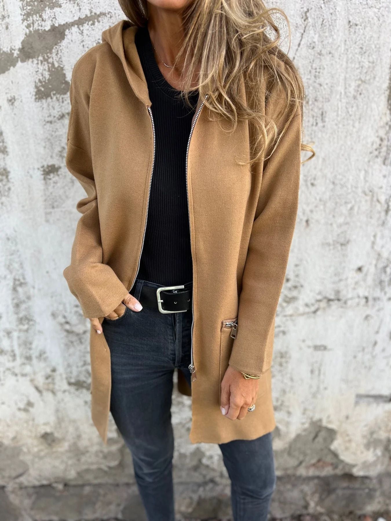 Casual Zipper and Long Hooded Coat