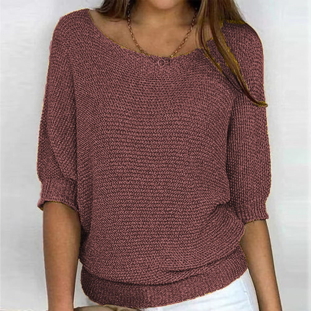 Versatile Solid Color Crew Neck Knitwear