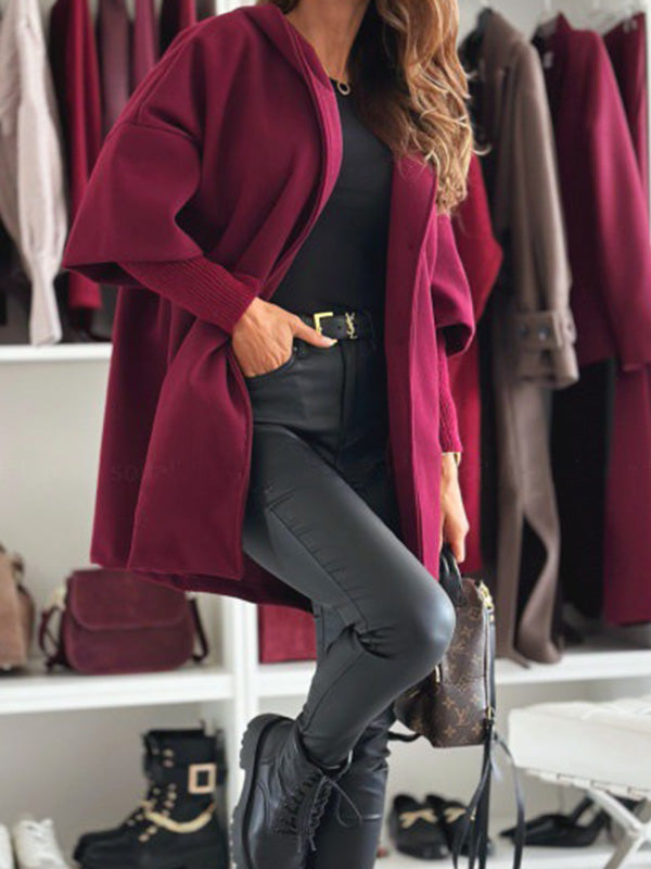 Stylish Solid Color Loose-Fitting Hooded Coat