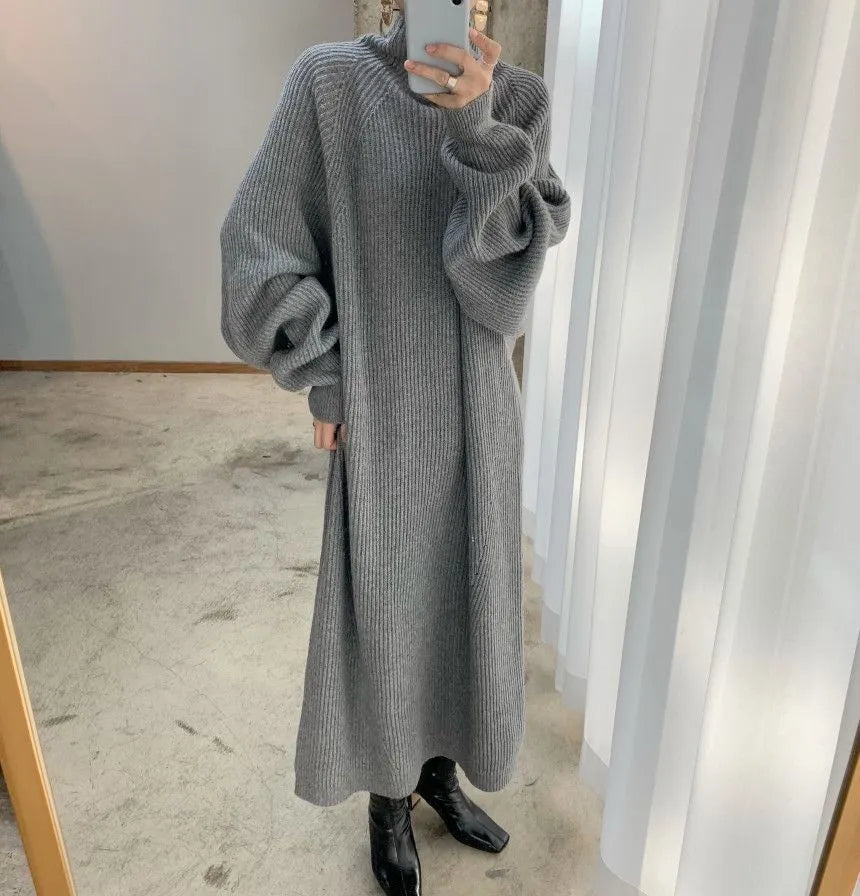Casual straight sleeve knit dress