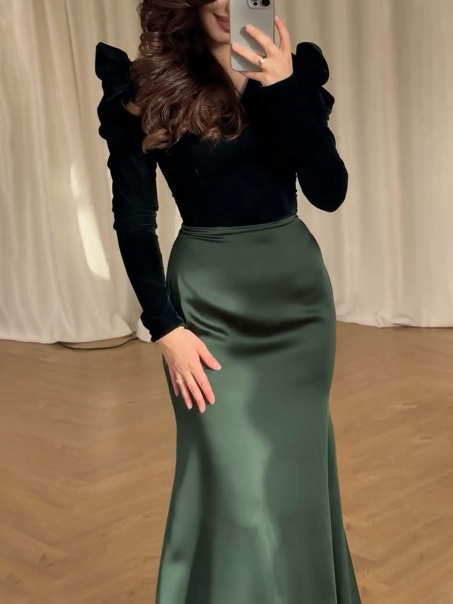 Elegant patchwork waisted maxi evening dress