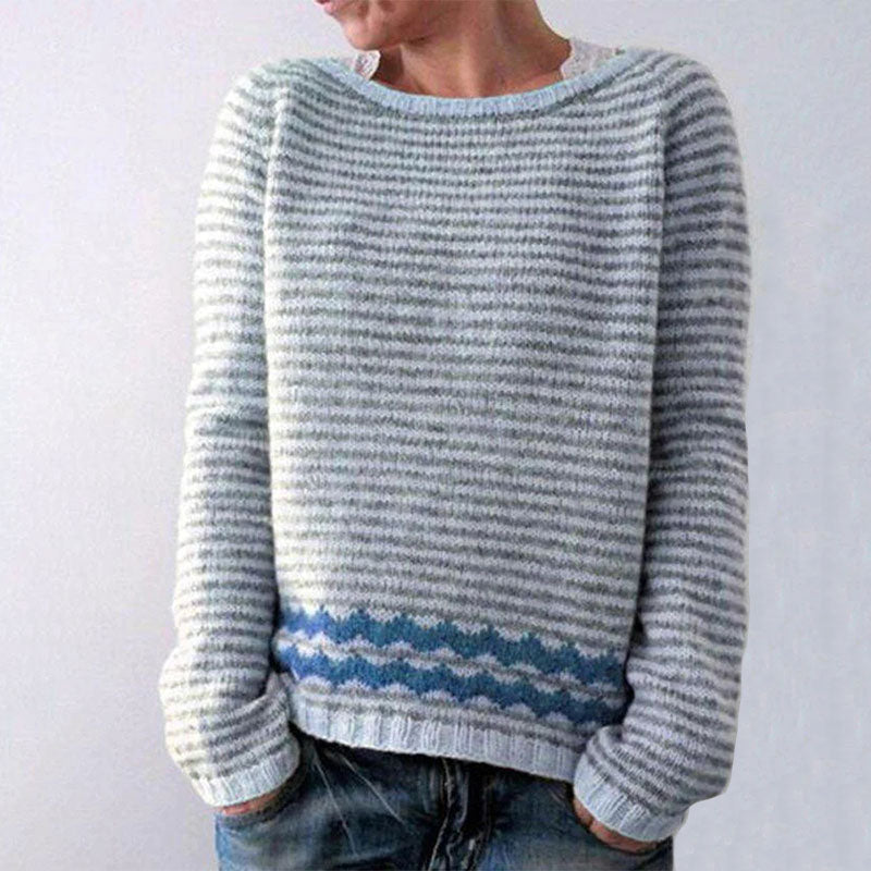 Casual Soft Stripped Printing Crew-neck Sweater