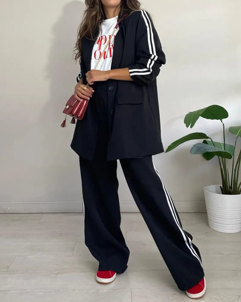 Fashion Striped Blazer & Pants Two-piece Set