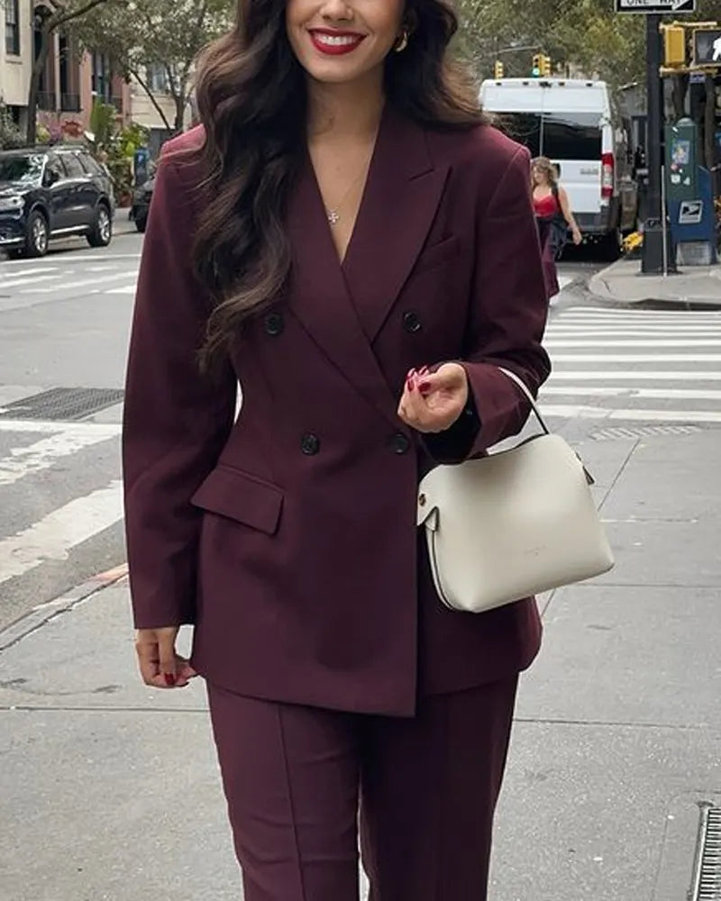 Fashion Lapel Blazer & Pants Two-Piece Set