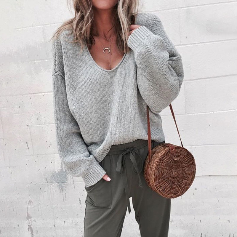 Casual V-neck Long Sleeved Sweater