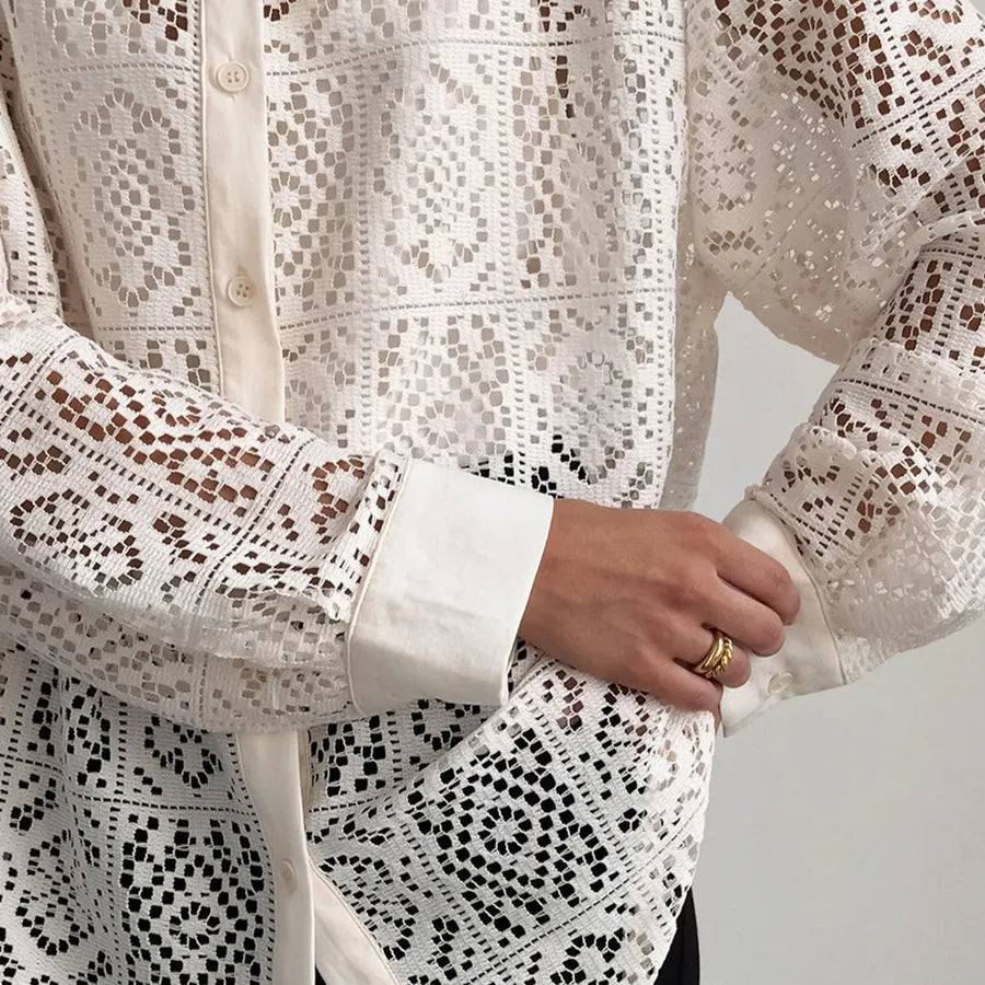 Vintage Lace Lapel Shirt