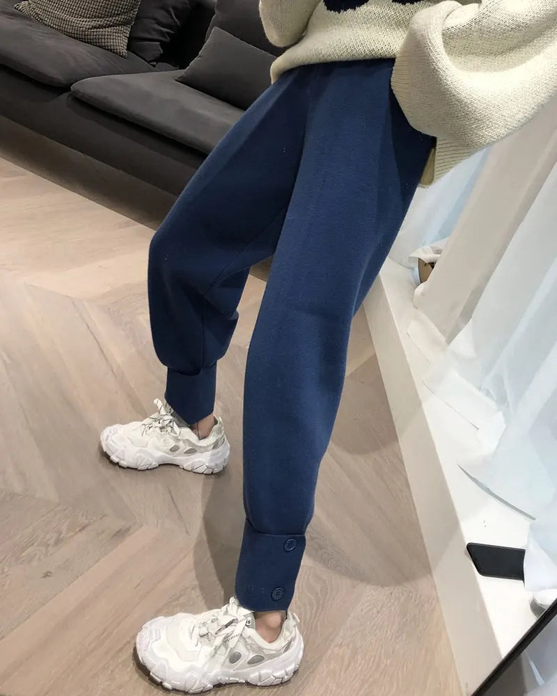 Autumn and winter loose knitted lantern strappy casual pants
