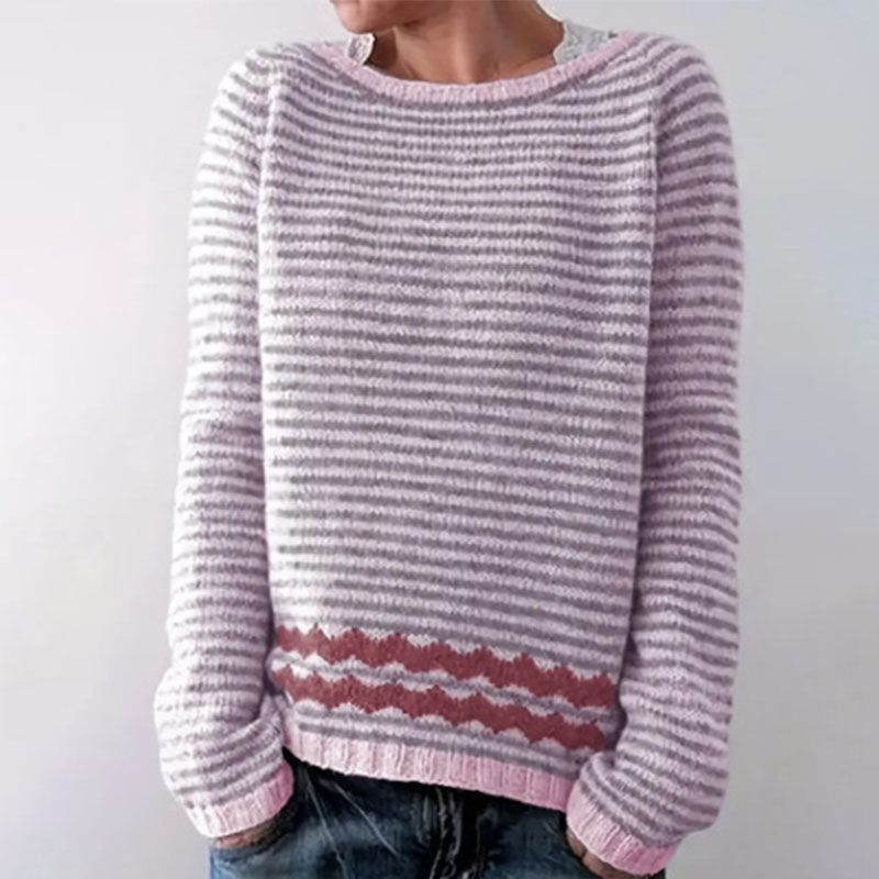 Casual Soft Stripped Printing Crew-neck Sweater