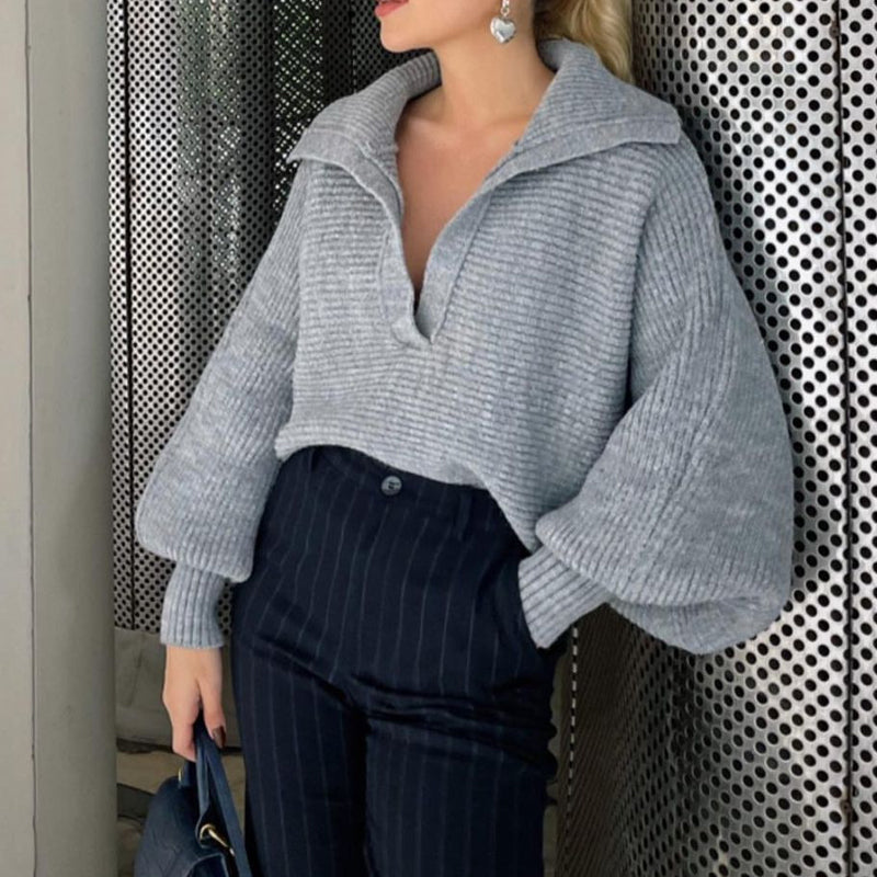 Loose Open Collar Cropped Sweater