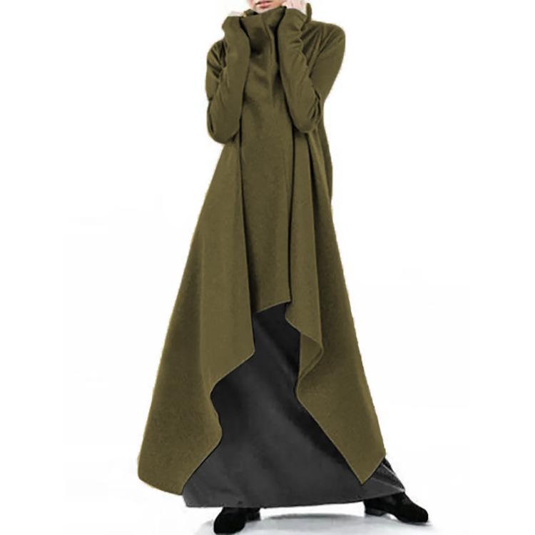 Loose And Irregular Solid Color Turtleneck Pullover Dress