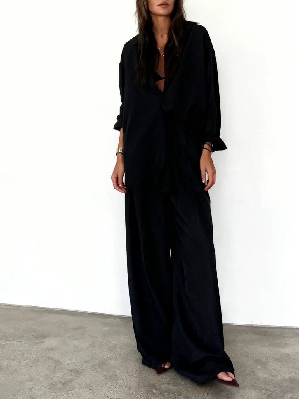 Fashion Solid Color Comfortable Shirt & Pants Two-piece Set