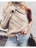 Fashion Sexy Strapless Single Sleeve Tall Neck Twist Sweater
