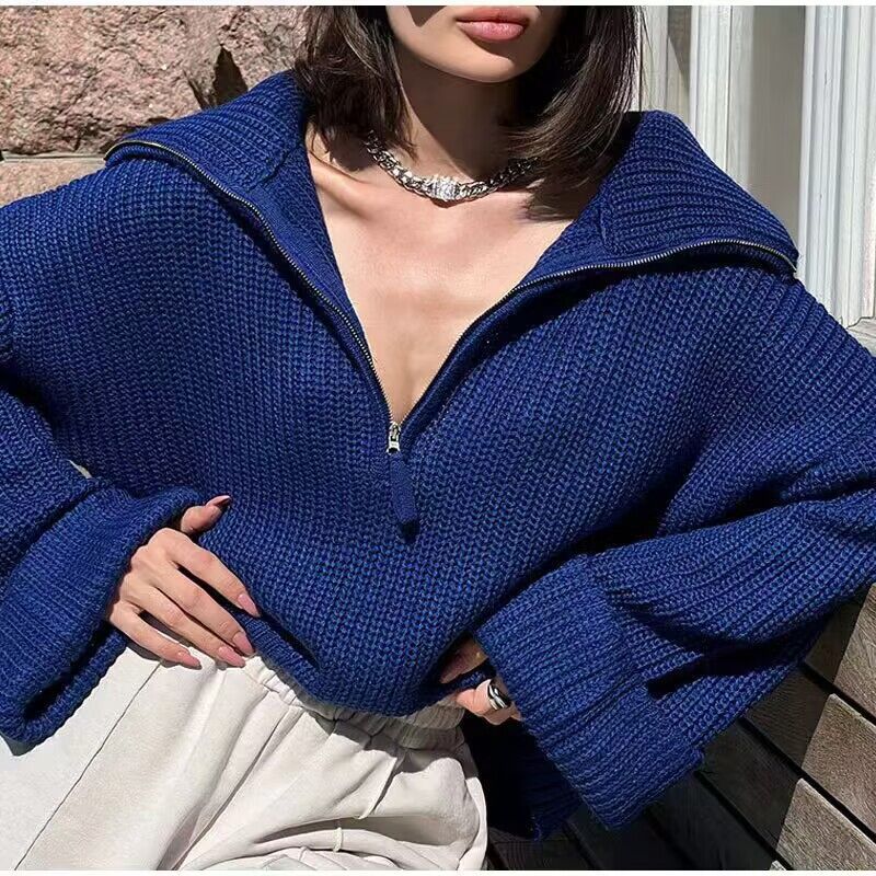 Autumn winter zipper loose casual sweater