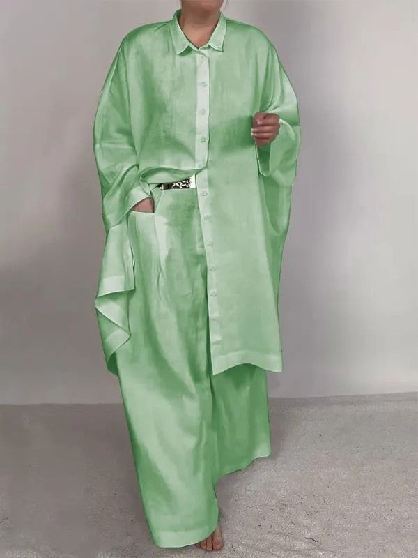 Fashion long shirt & wide-leg pants two-piece set