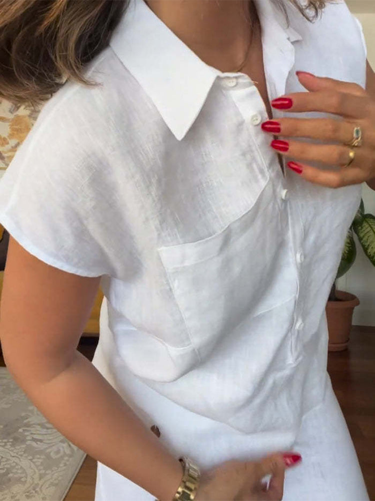 Stylish Pocket Shirt & Wide Leg Pants Two-Piece Set