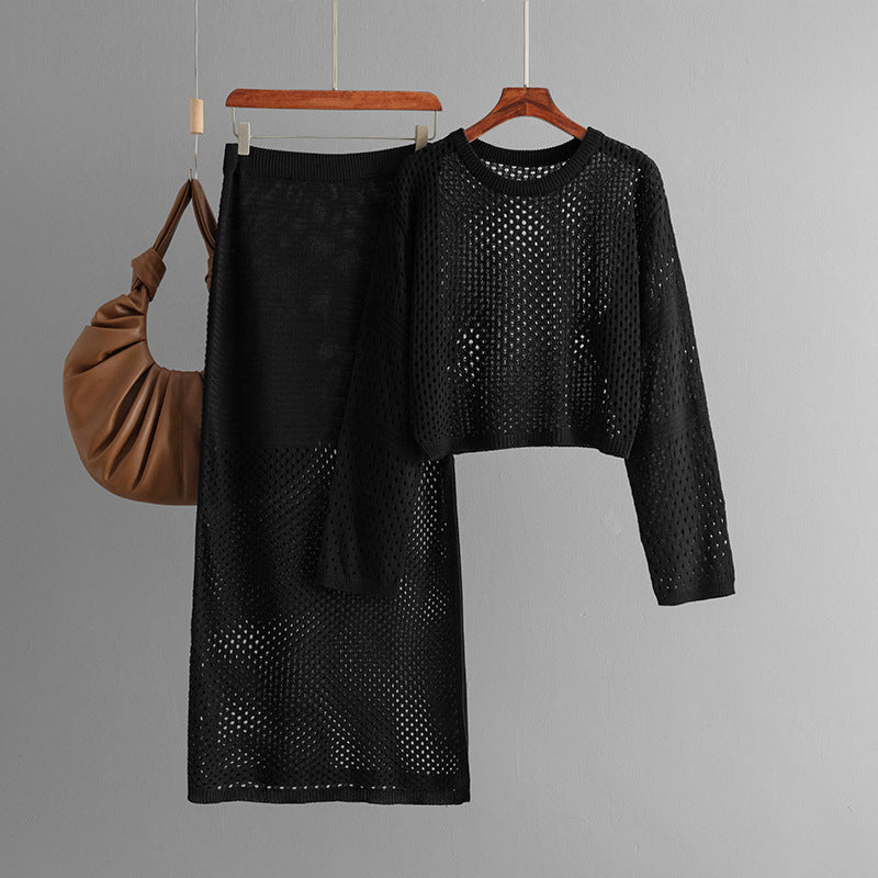 Stylish Hollow Top & Skirt Two-Piece Set