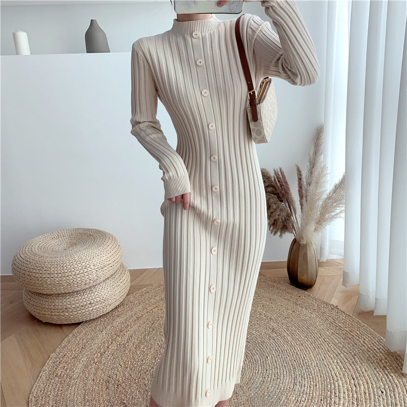 Winter French-style niche half-high collar knitted dress