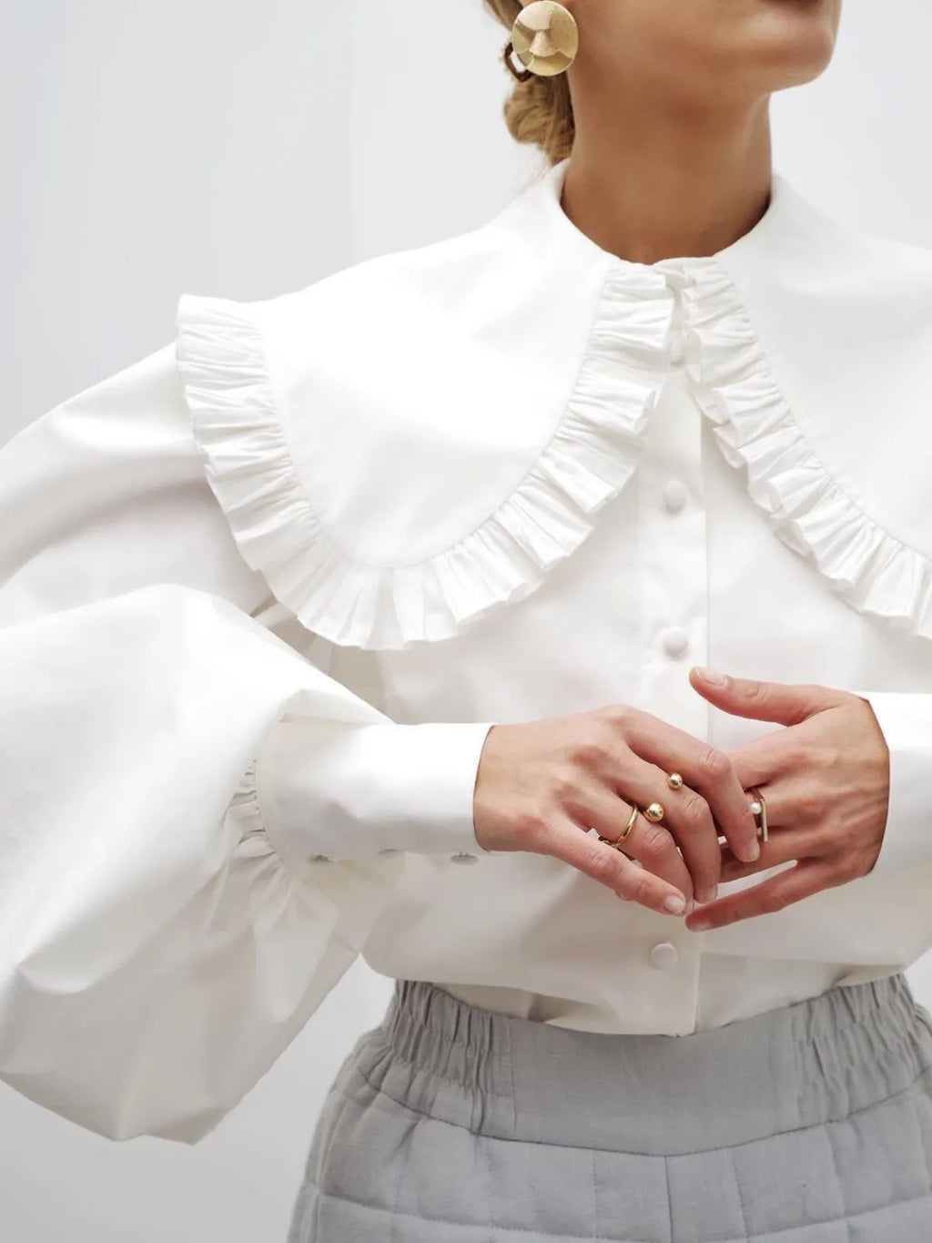 Classical Lapel Lantern Sleeves Shirt