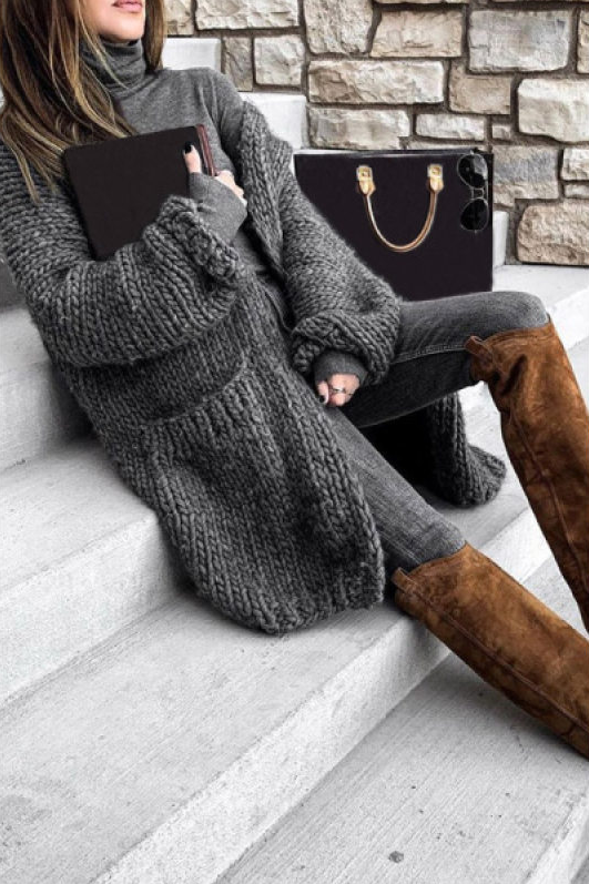 Fashion Casual Solid Color Cardigan