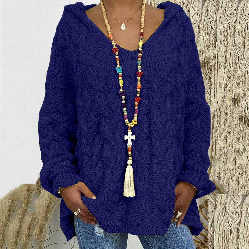 Women's Solid Color Hooded Sweater