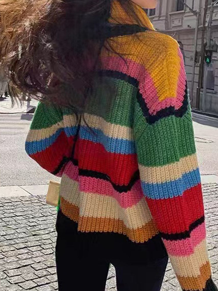 Loose Rainbow Striped Scarf Sweater