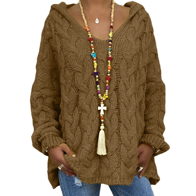 Women's Solid Color Hooded Sweater