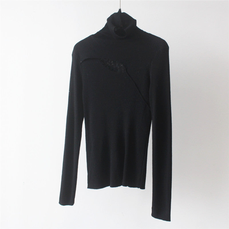 Criss Cross Turtleneck Long Sleeve Knit Top