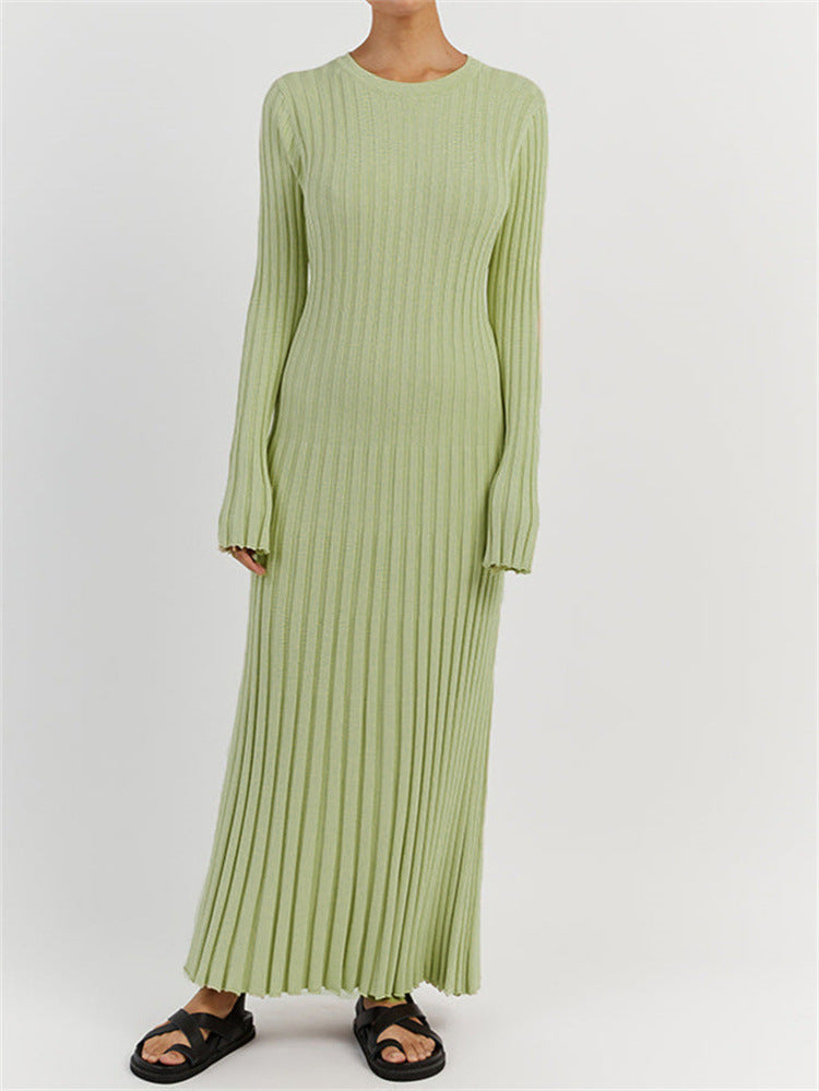 Casual Round Neck Knitted Long Skirt