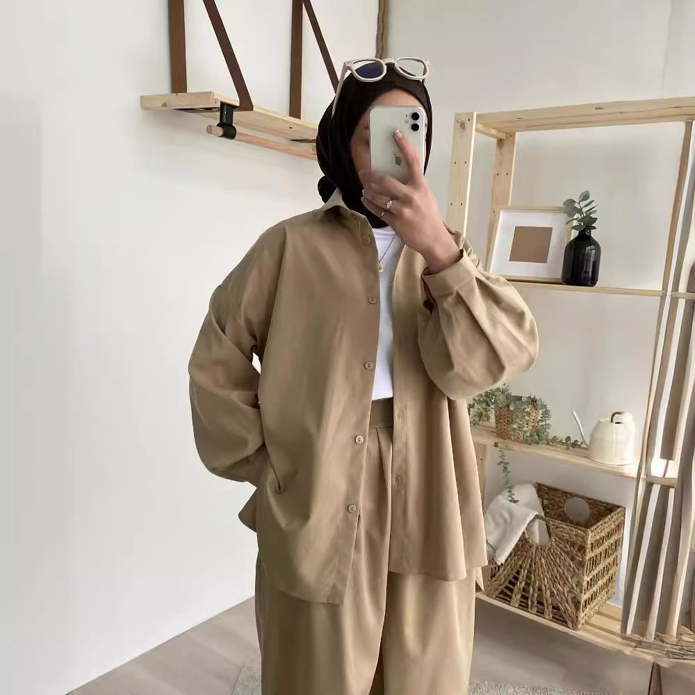 Casual Loose Shirt & Trousers Literary Two-Piece Set