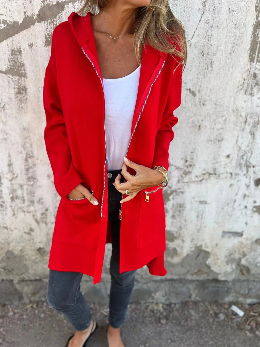 Casual Zipper and Long Hooded Coat