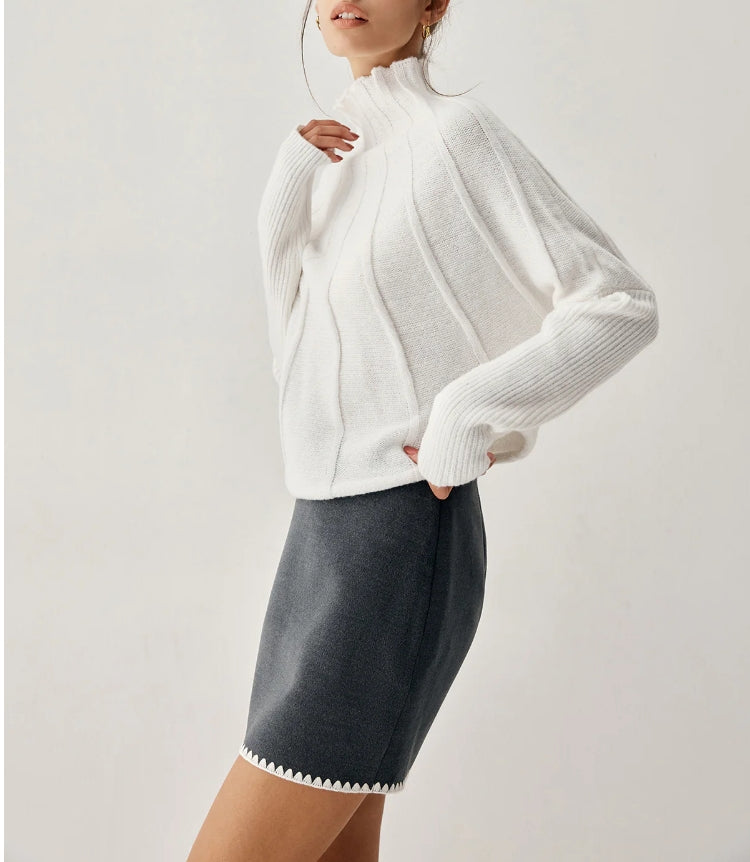 Piping Mock Neck Long Sleeve Knit Top