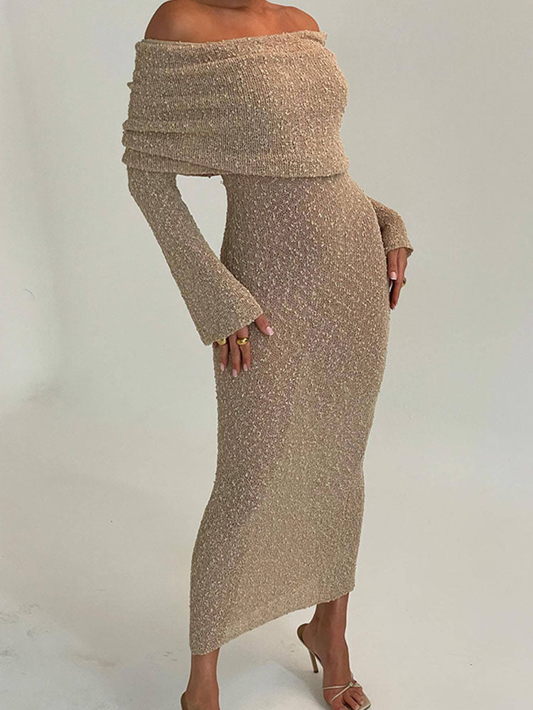Holiday-style Knitted Flat-neck Dress