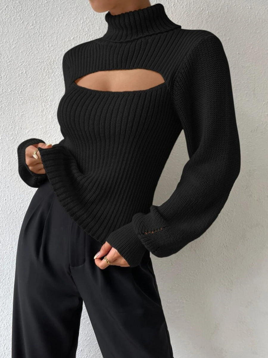 Turtleneck Puff Long Sleeve Knit Top