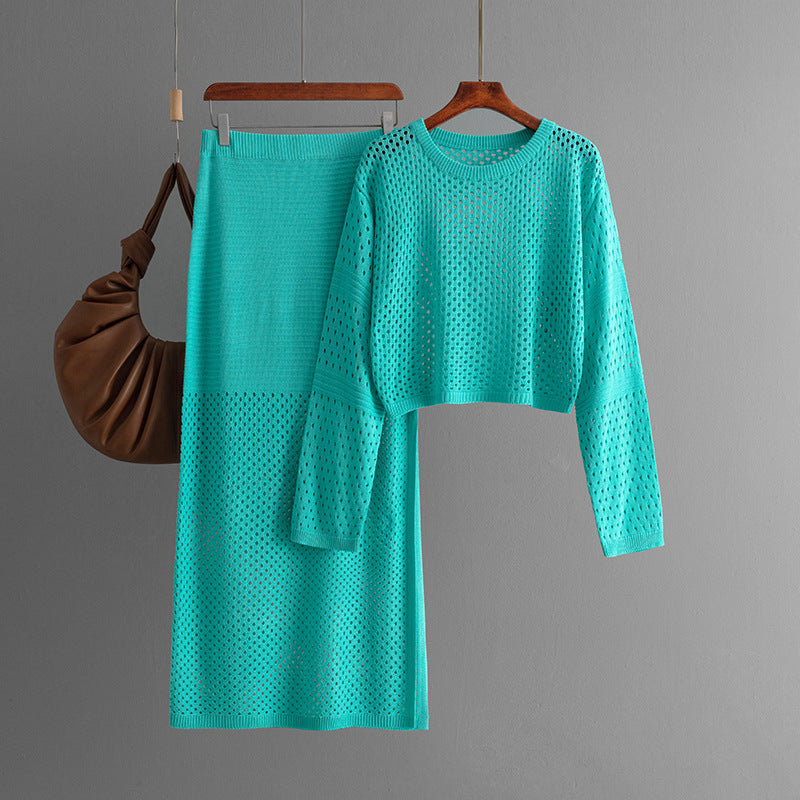 Stylish Hollow Top & Skirt Two-Piece Set
