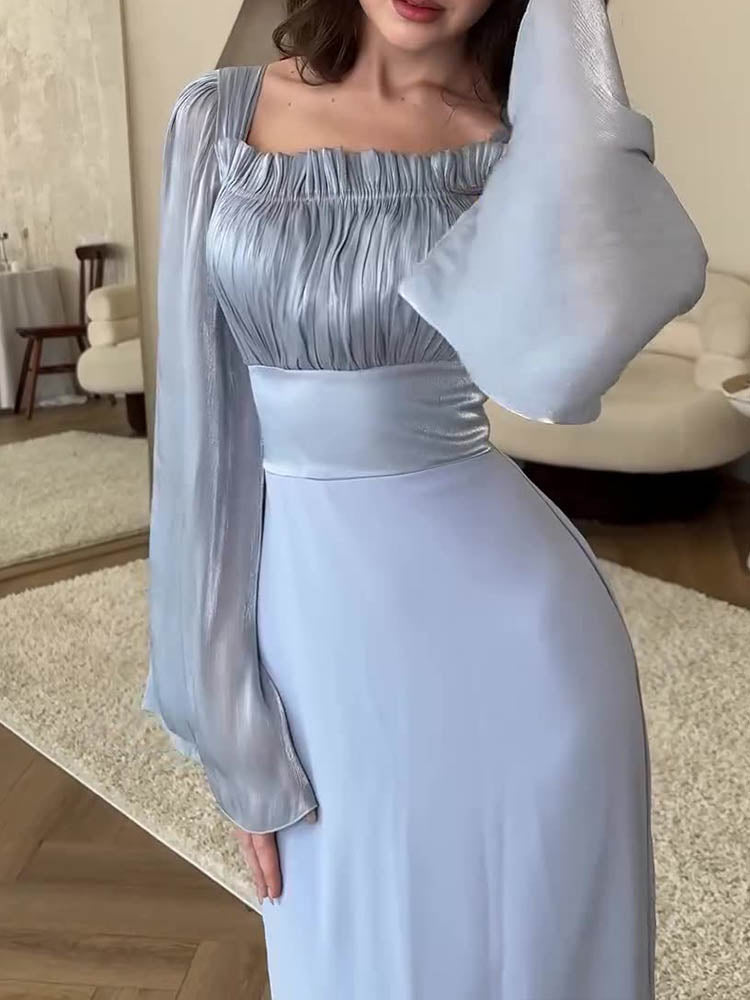Elegent Square Neck Long Sleeve Dress