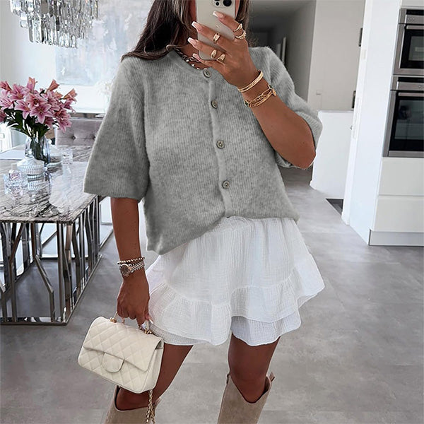Fashionable Solid Color Button Casual Cardigan